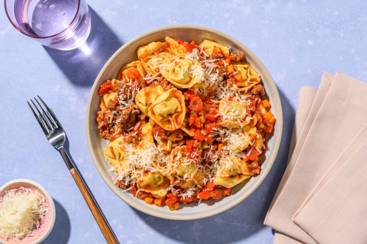 SuperQuick Tortellini in Tomato Beef Sauce