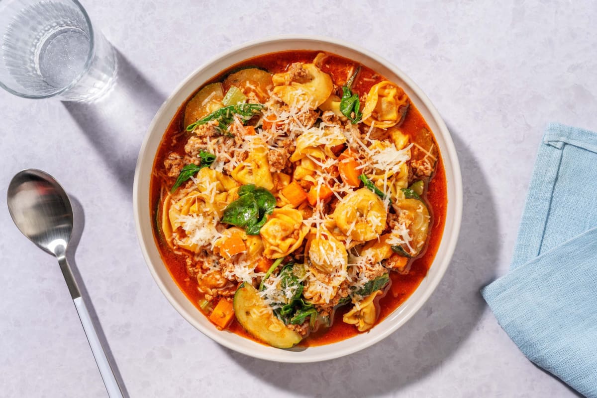 SuperQuick Zesty Turkey and Tortellini Soup