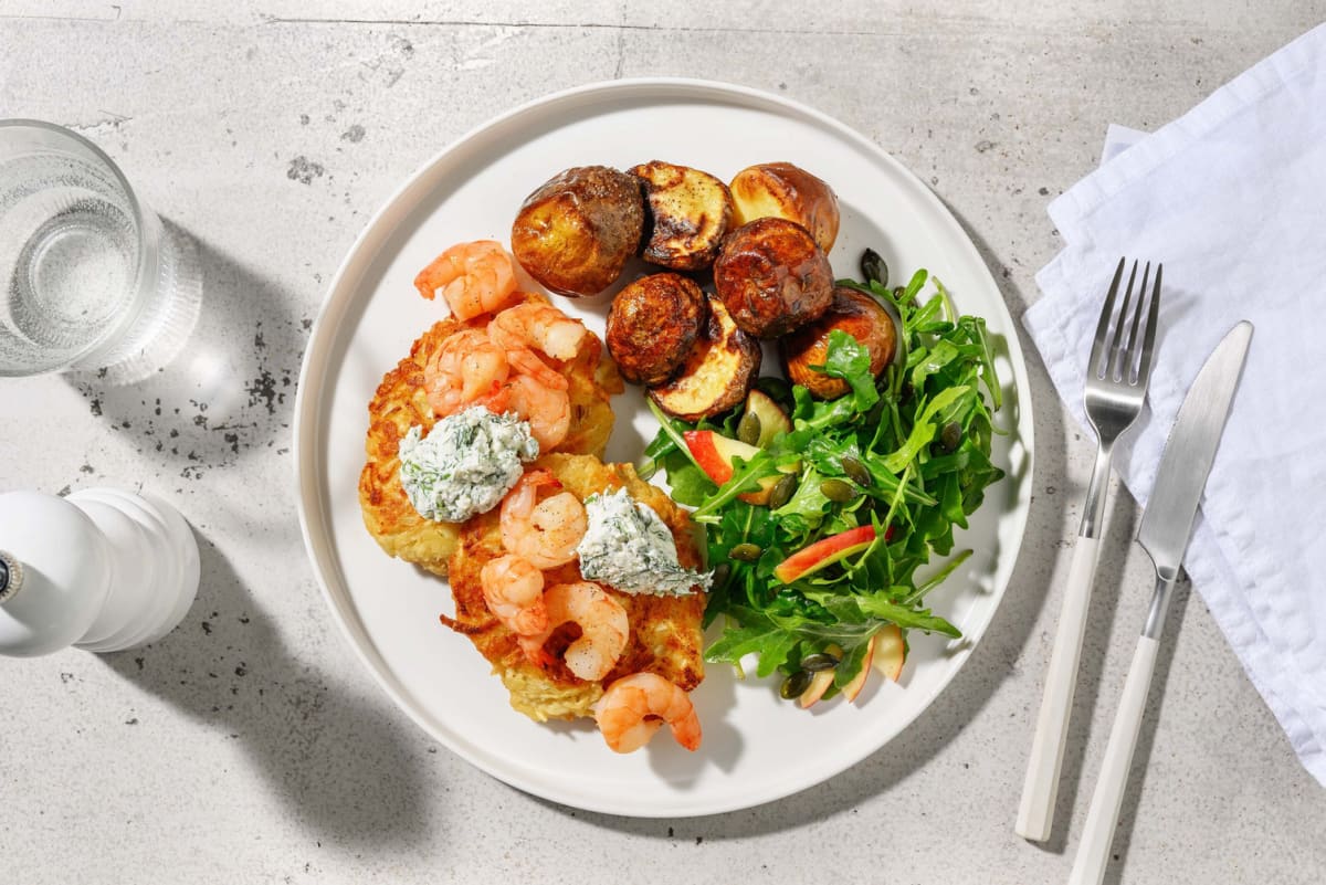 Rotsellerifritters och räkor