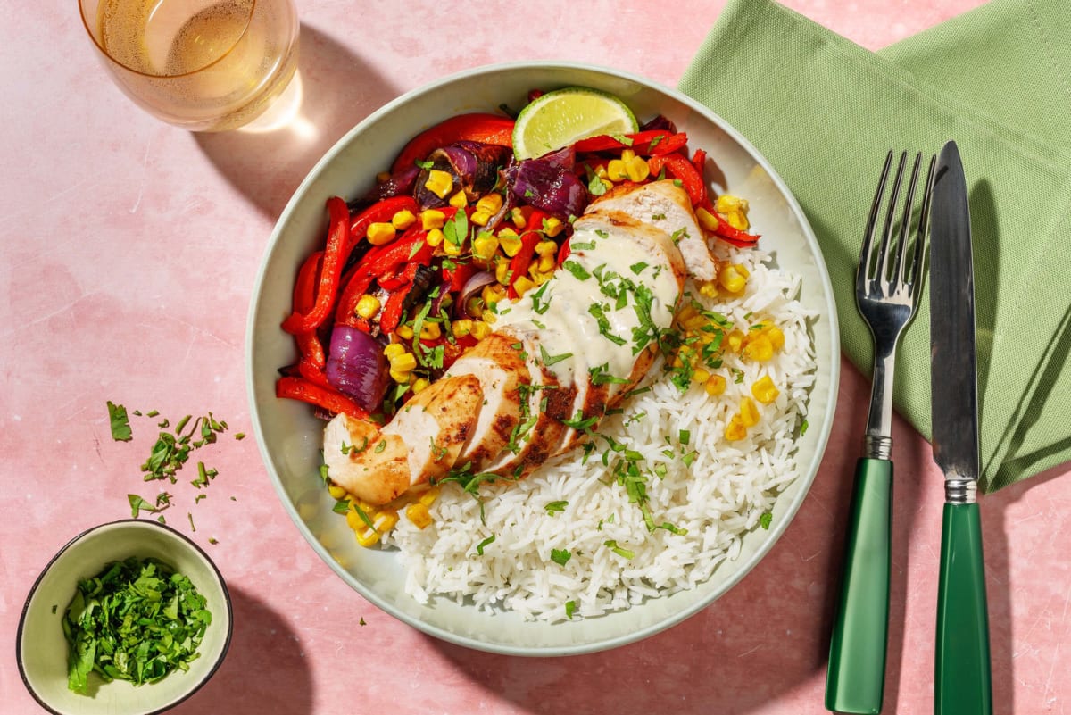 Färgglad fajitakycklingbowl