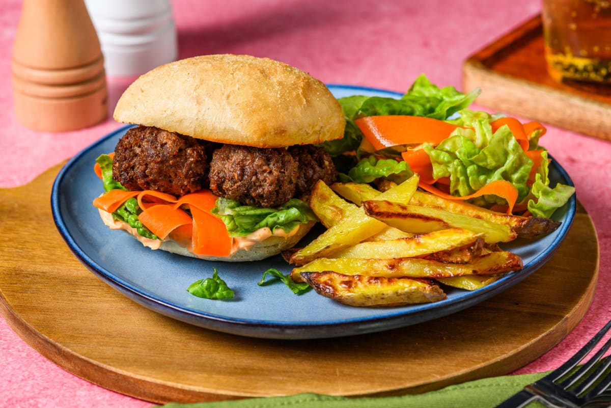 Tiggy's Thai Style Beef Meatball Sandwich