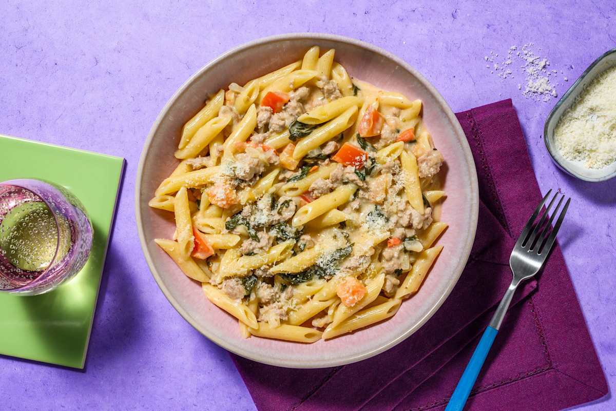 Romige pasta met boerenworst