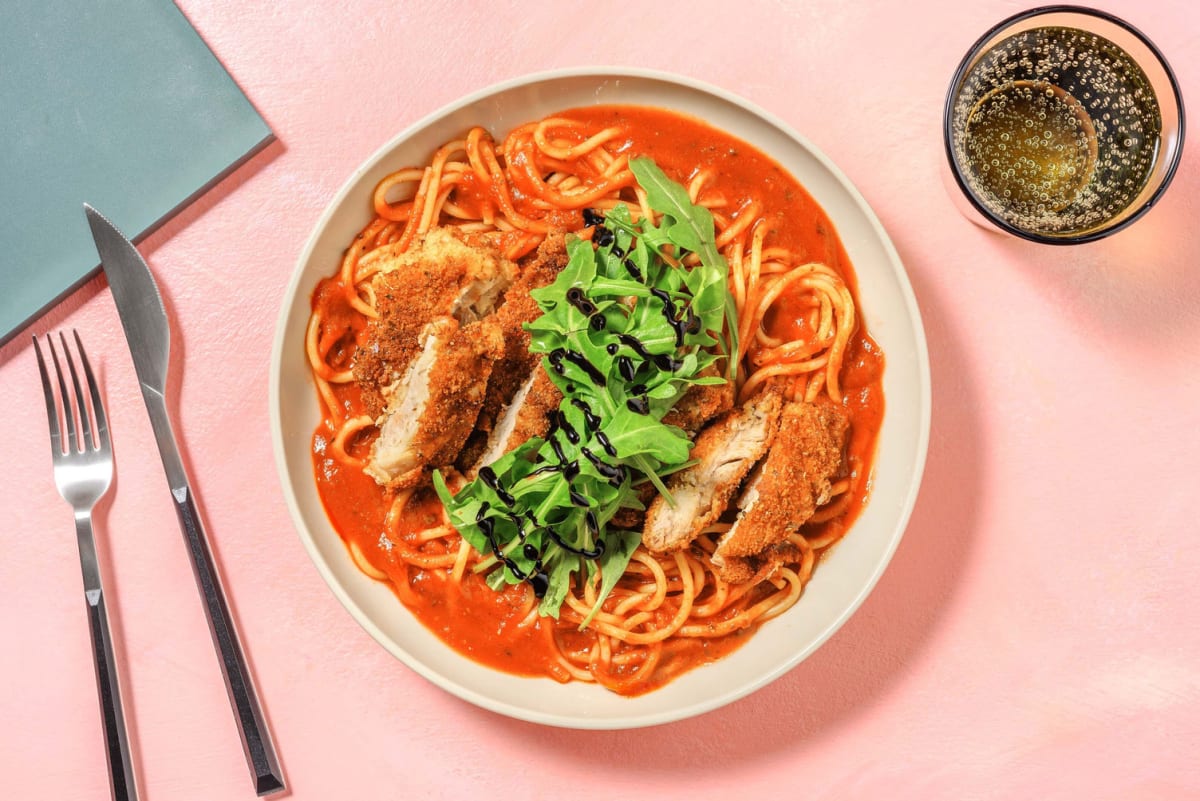 Italian Inspired Chicken Milanese and Tomato Spaghetti