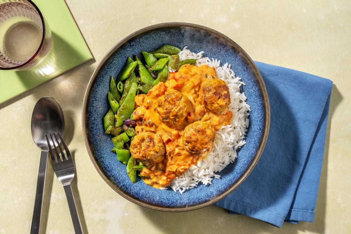 Köfte-stijl gehaktballetjes in romige currysaus