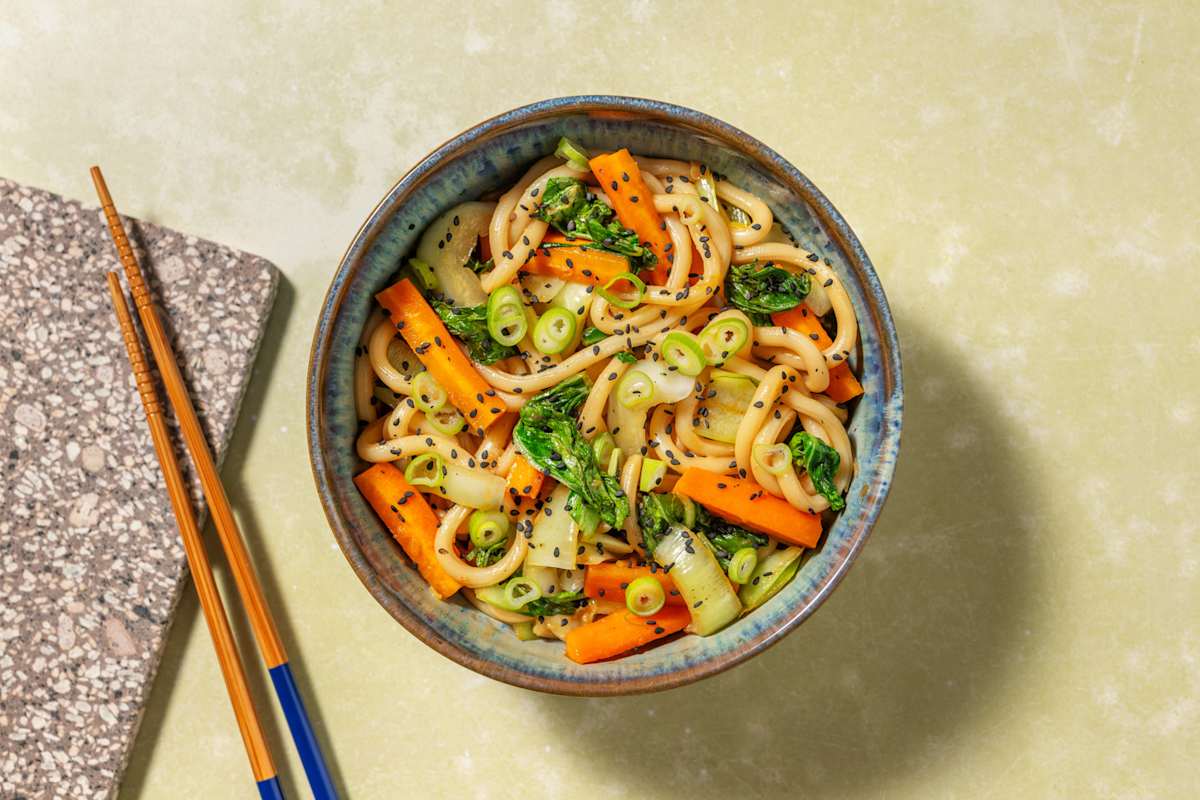 Noodles saltati mazzancolle e pak choi