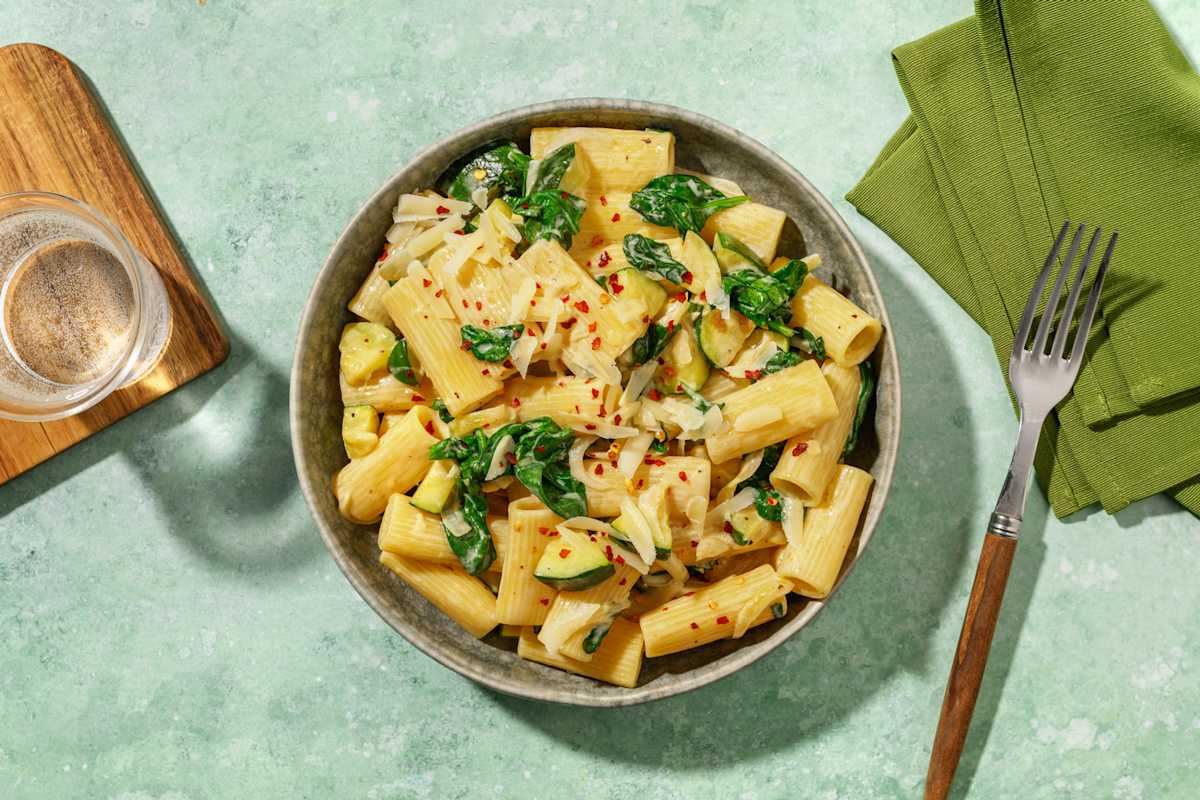 Creamy Courgette Rigatoni  with Prawns