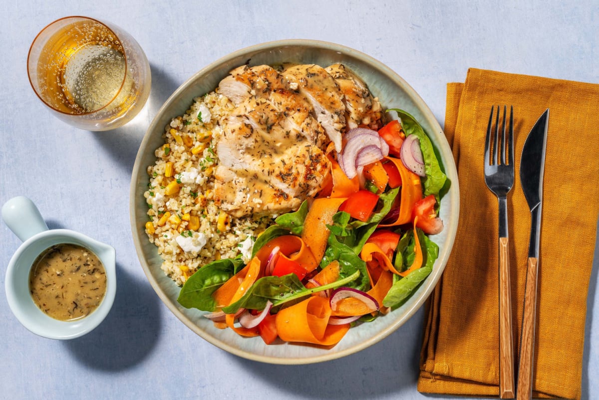 Pannestekt kylling i oregano-smørsaus