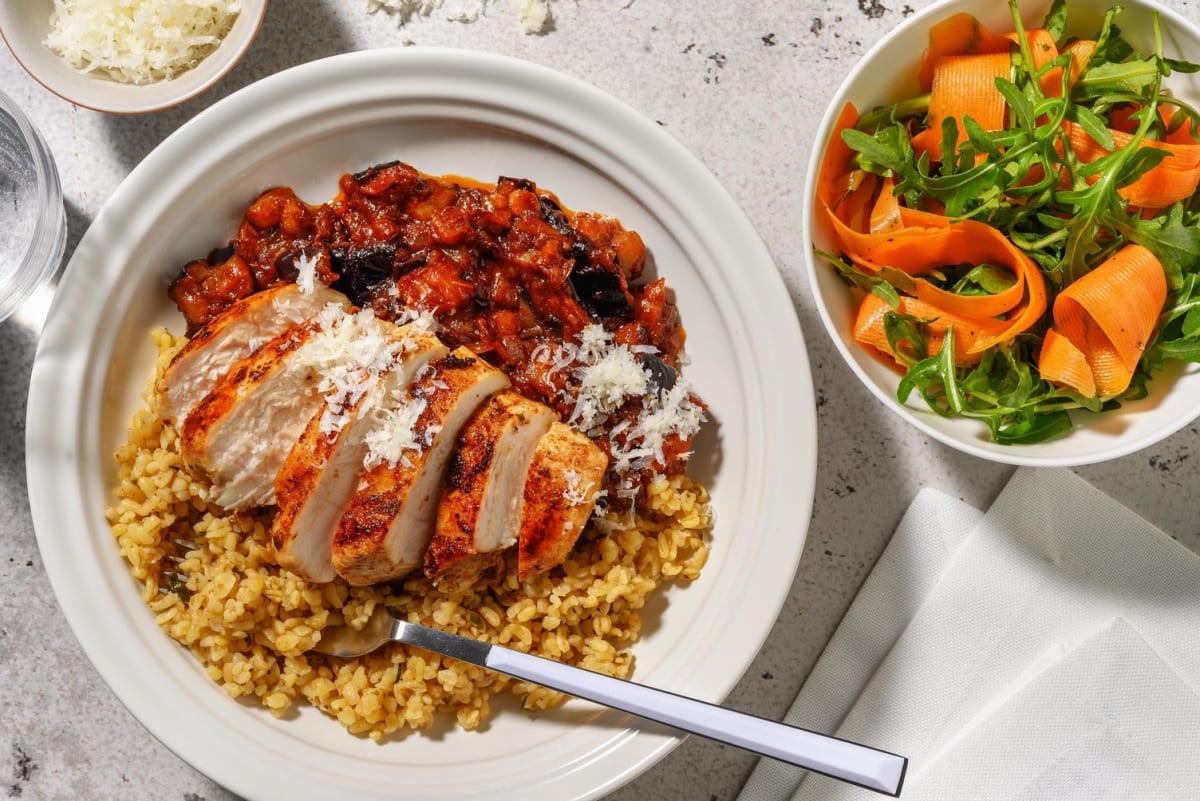 Stekt kycklingfilé och auberginecaponata