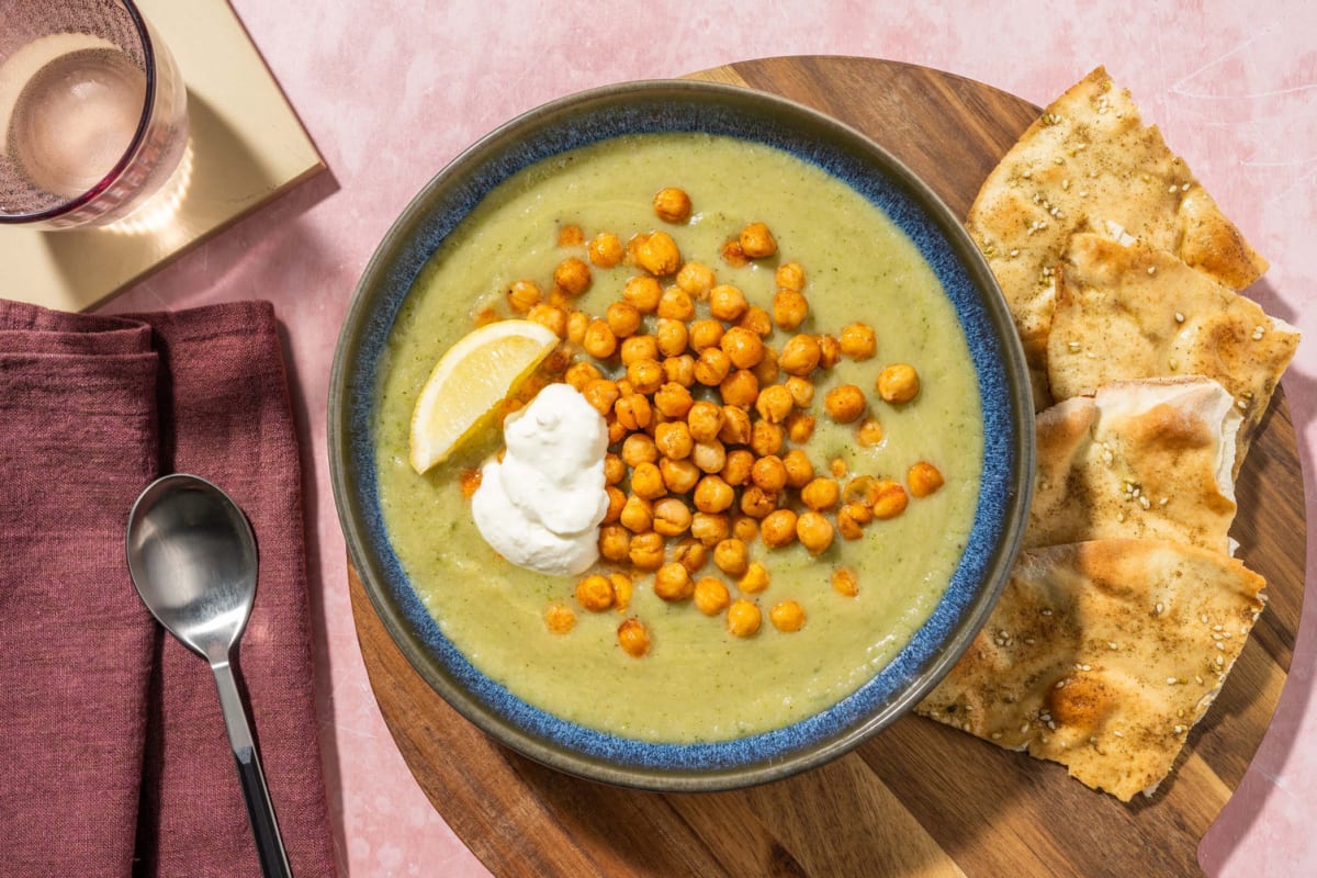 Soupe de topinambour et courgette et pain plat au zaatar