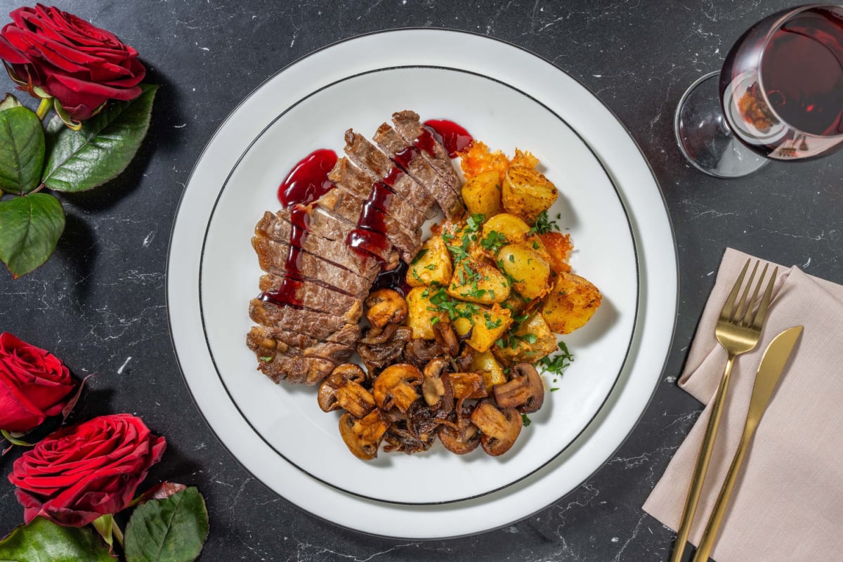 Rinderhüftsteak mit geschmorten Pilzen