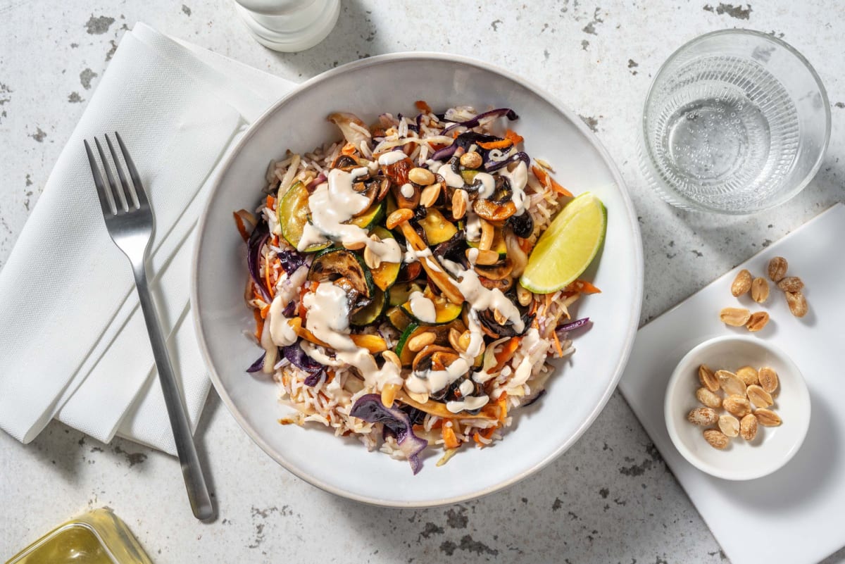 Stir-fry met sticky paddenstoelen en sriracha-mayo