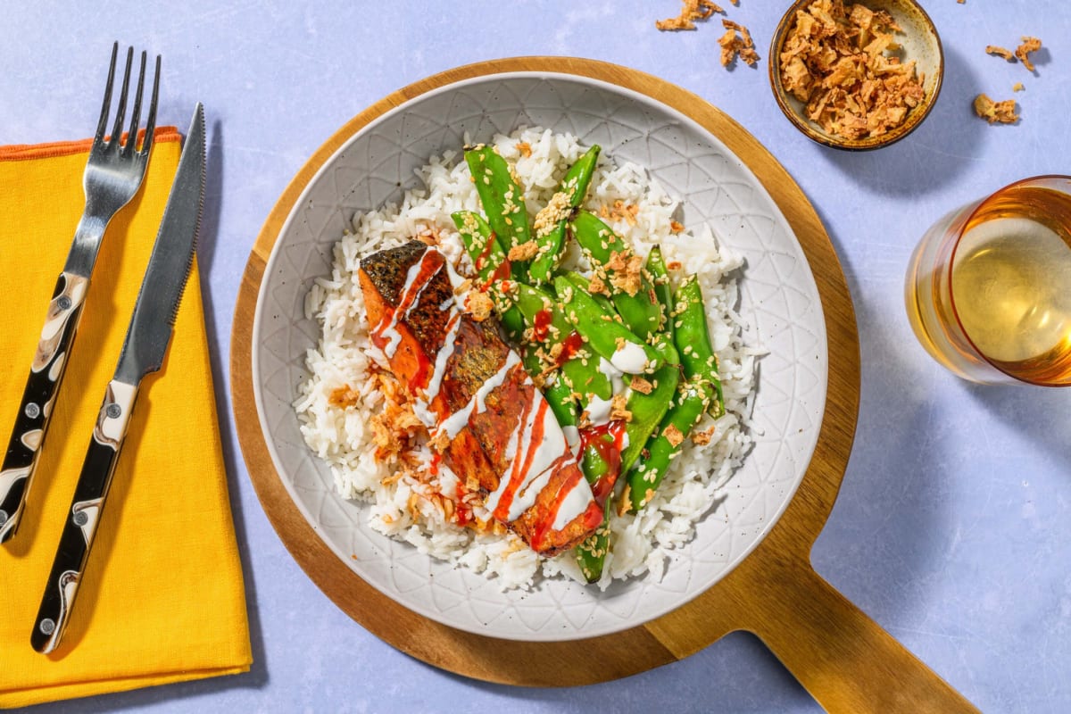 Sticky Honey Soy Salmon Rice Bowl