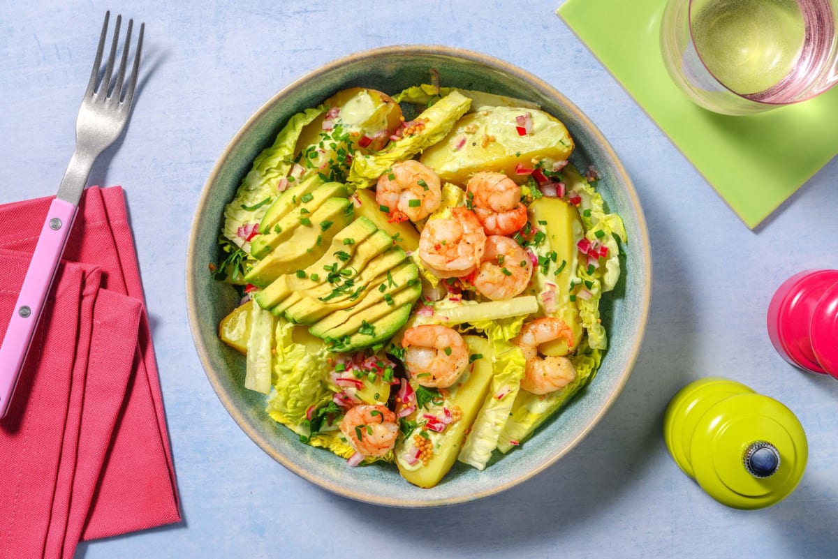 Salade met dille-garnalen en avocado