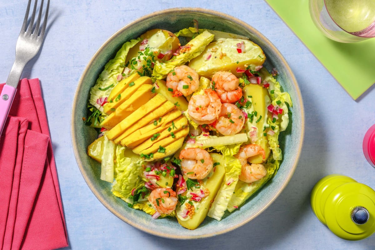 Salade met garnalen en mango