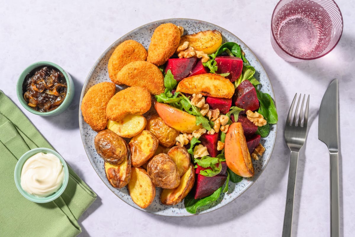 Plantaardige nuggets met bietensalade
