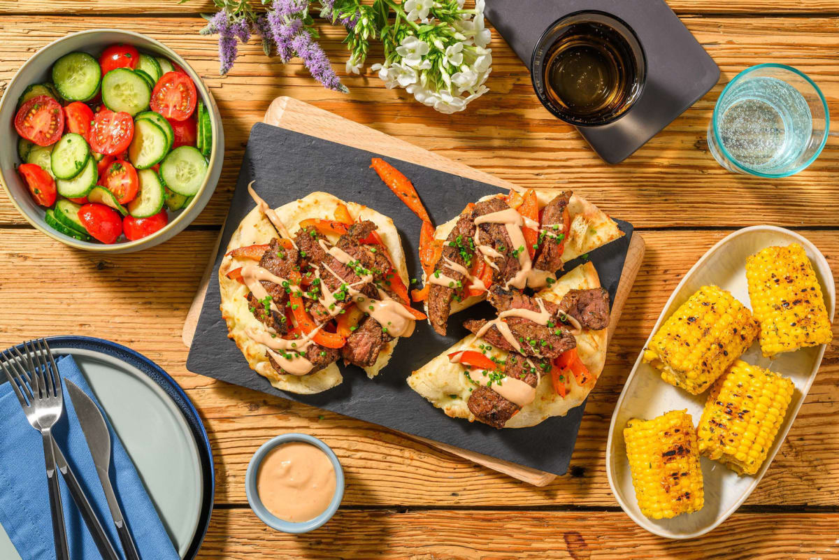 Grilled BBQ Steak and  Sweet Pepper Wraps