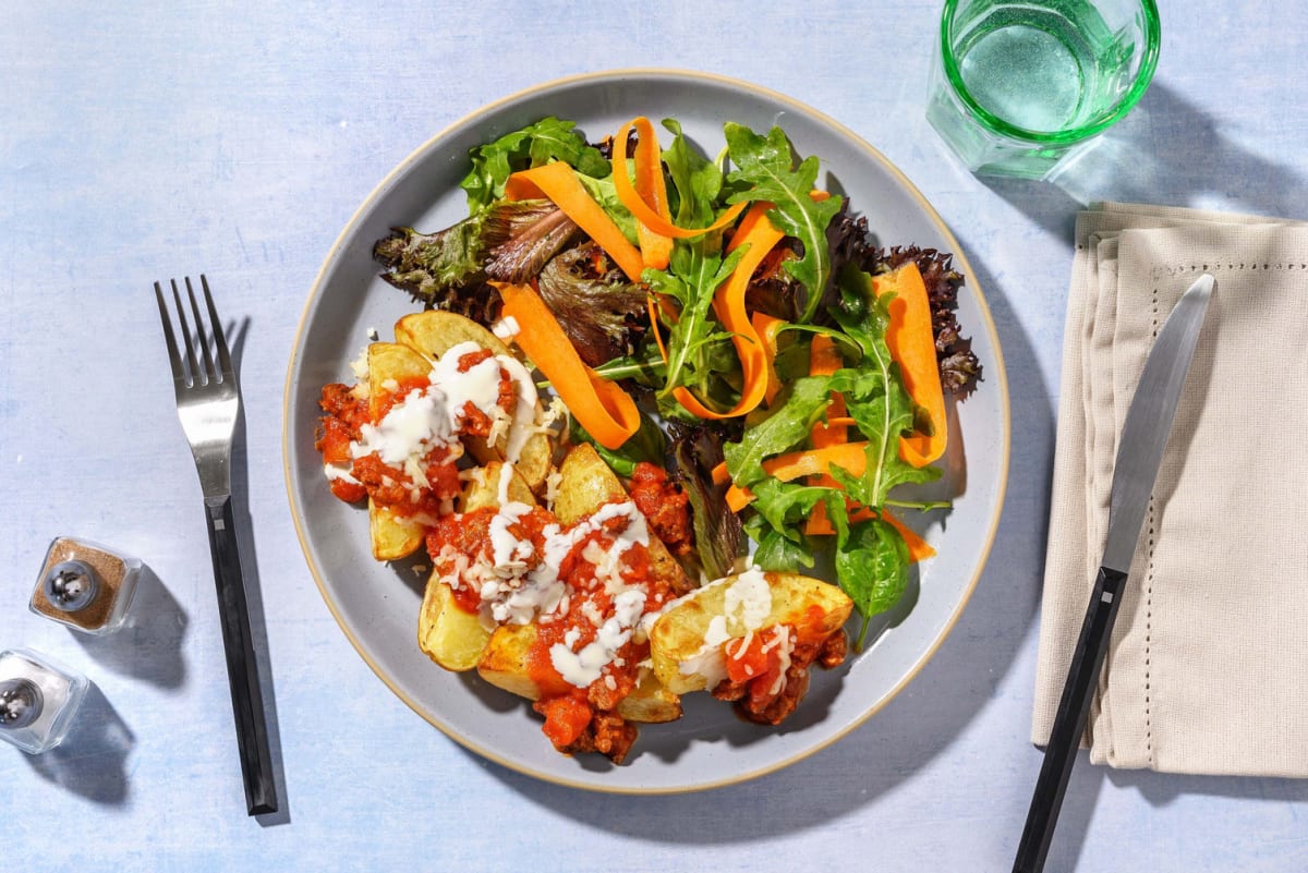 'Cheesy' oksekødsfyldte kartofler
