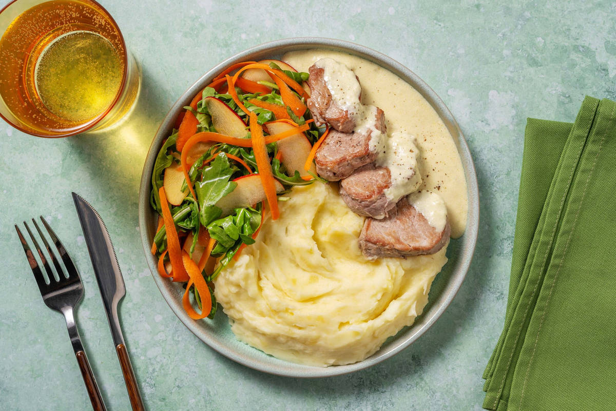 Pork medallions in a gruyere cream sauce HelloFresh