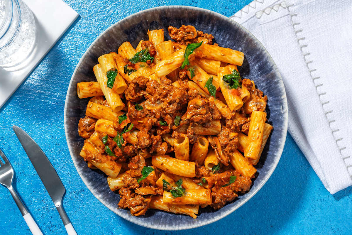 Speedy Rosemary Lamb and Mushroom Rigatoni
