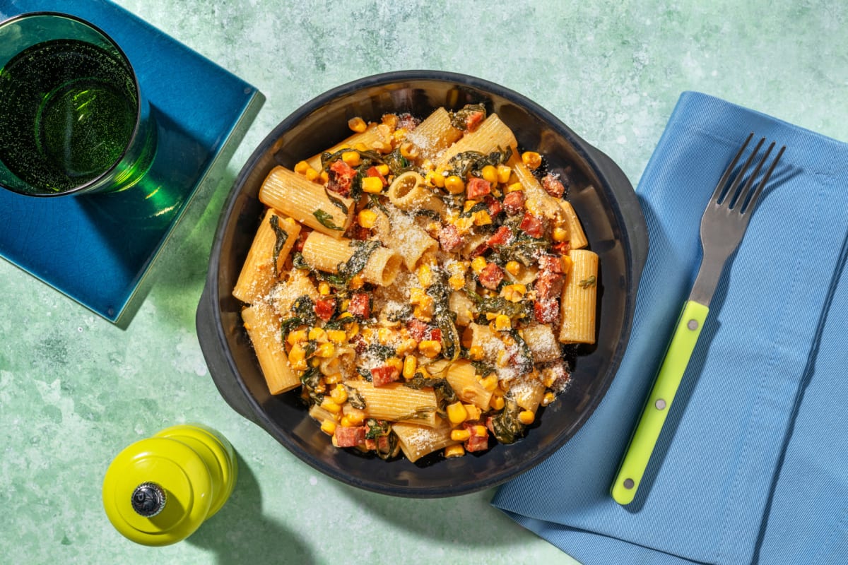 Speedy Creamy Chorizo and Sweetcorn Pasta