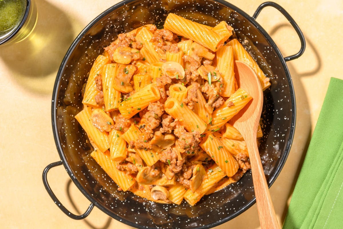 Speedy Rosemary Lamb and Mushroom Rigatoni