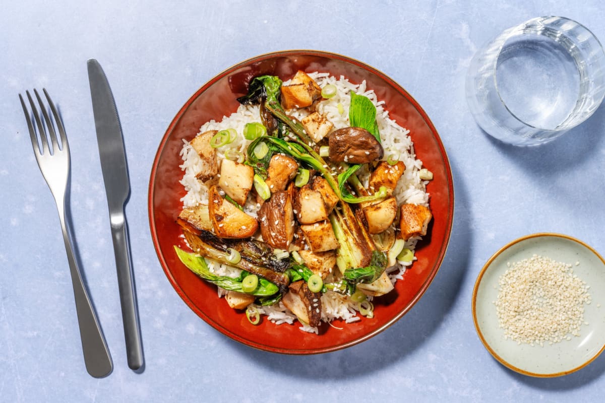 Funghi cardoncelli e carne al miso