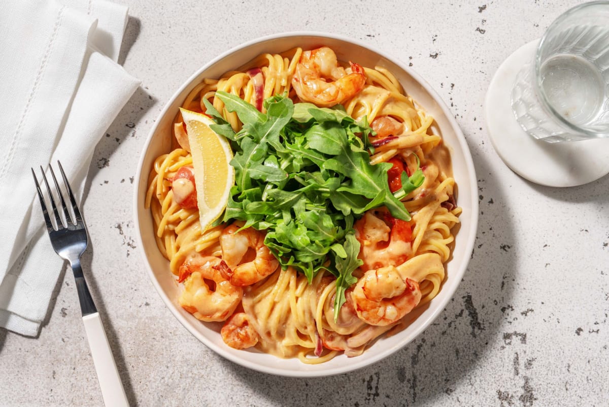 Snelle spaghetti met citroen-knoflookgarnalen
