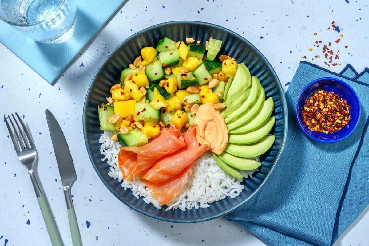 Poké bowl med kallrökt lax