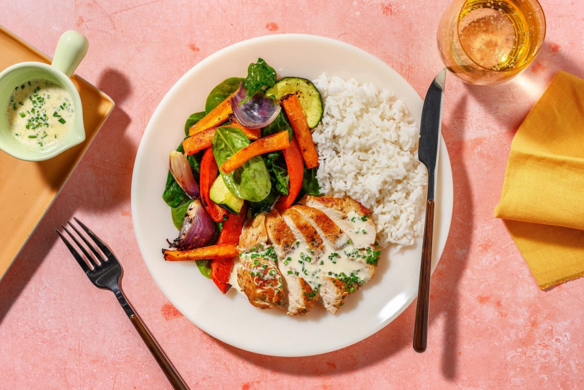 Kyllingfilet og kremet peppersaus