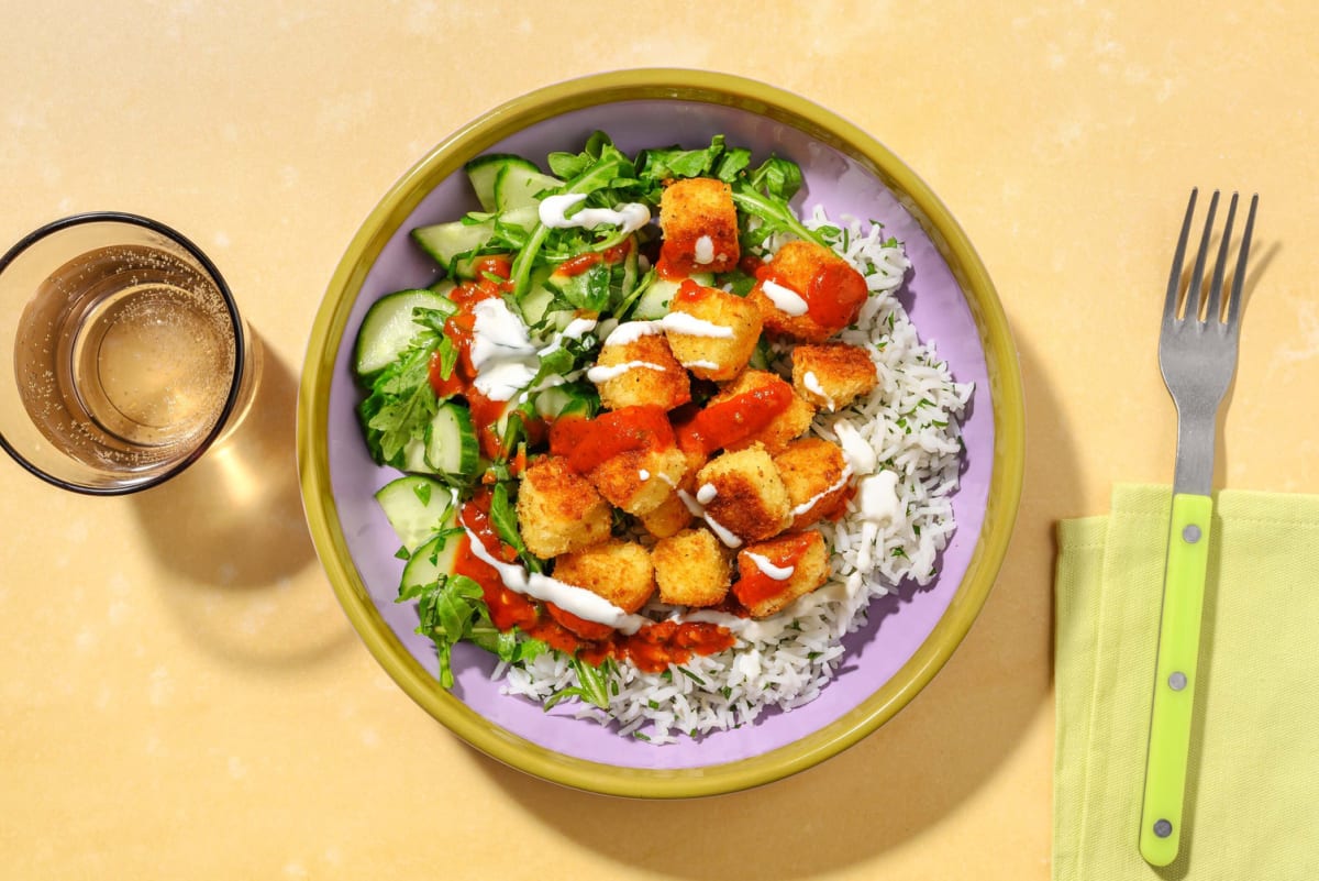 Spanskpanert halloumibowl