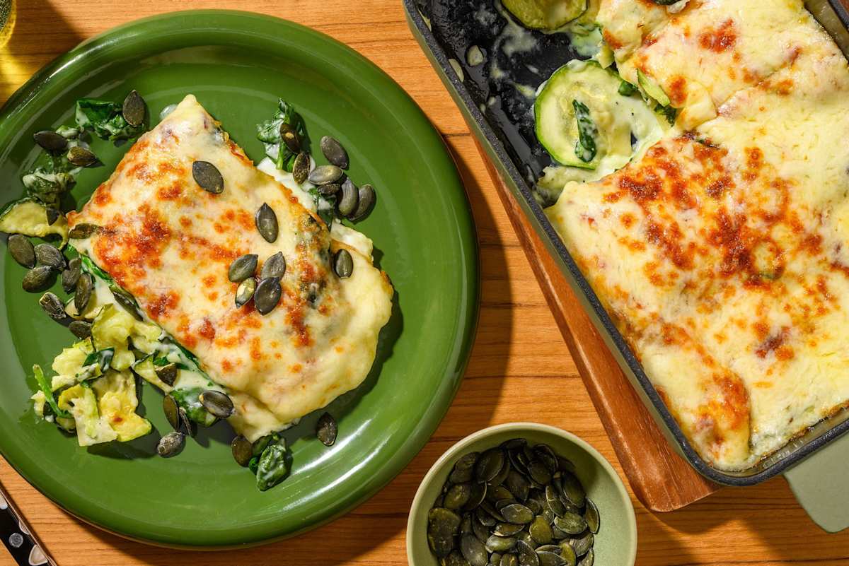 Squash- og spinatlasagne