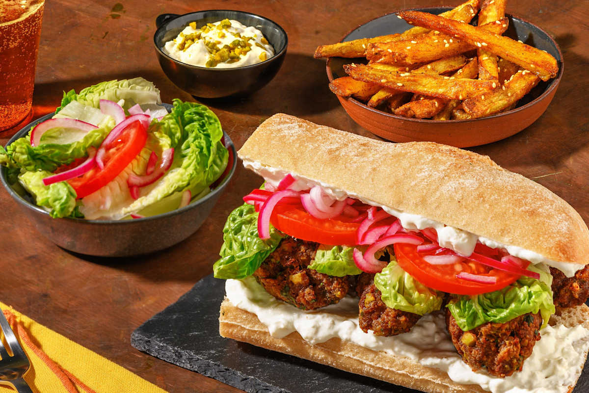 Lebanese beef and pistachio kofta sandwich