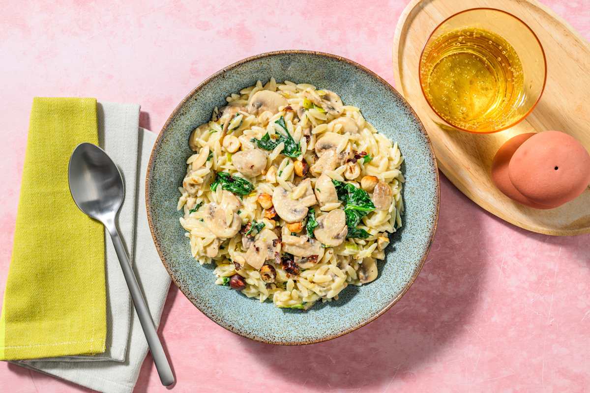 Spinach and Mushroom Orzo with Chicken