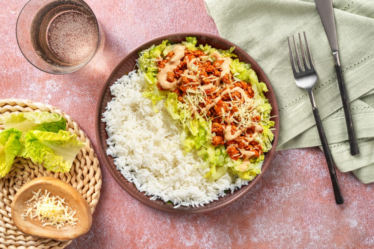 Veggie Cheeseburger Inspired Rice Bowl