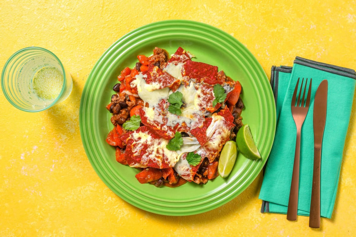 Nachoschotel met rundergehakt en cheddar