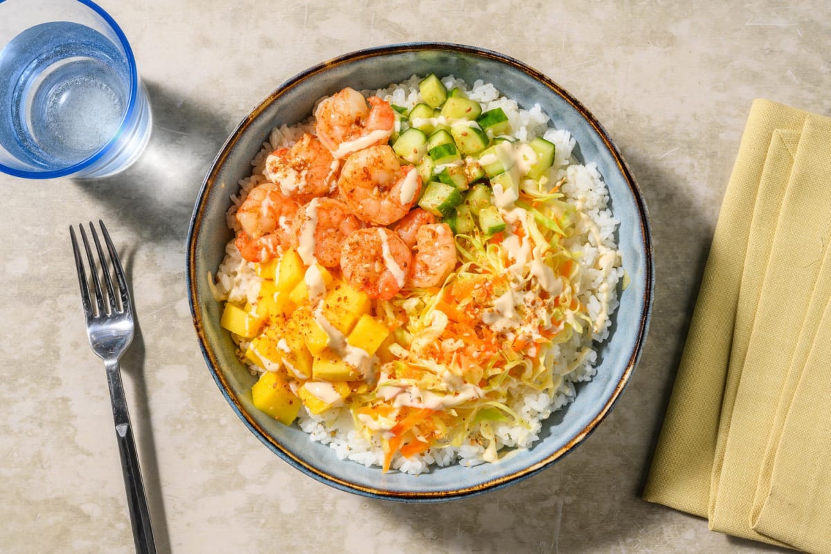 Pokébowl met garnalen en ponzumayonaise