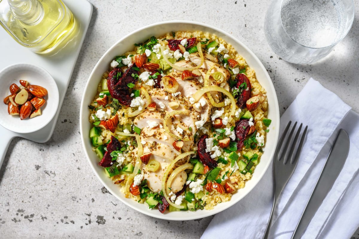 Bulgursalade met kipfilet en geroosterde bietjes