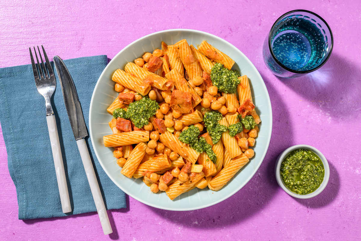 Cajun Chorizo and Chickpea Pasta