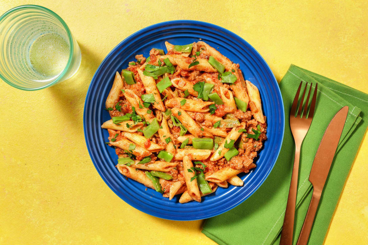 Penne aux saveurs inspirées de la cuisine indienne