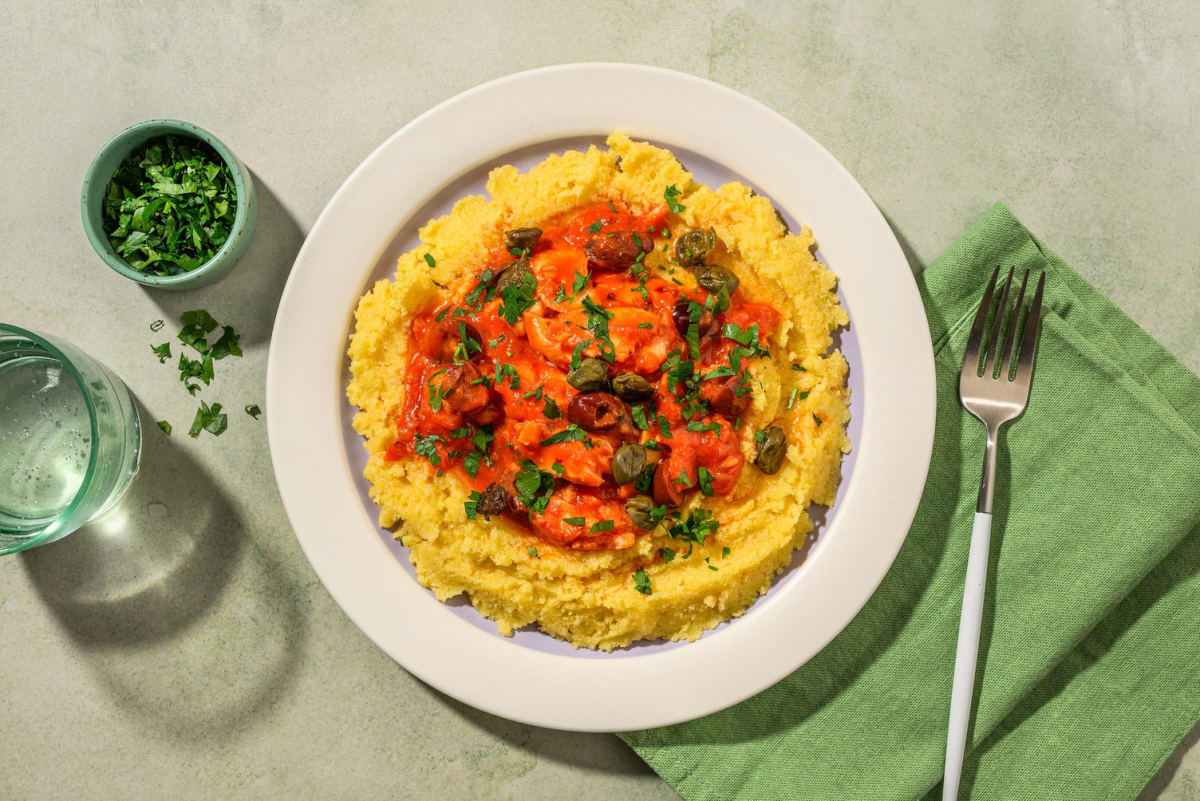 Merluzzo alla livornese e polenta morbida