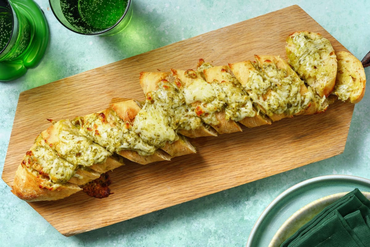 Super Cheesy Pesto Garlic Baguette