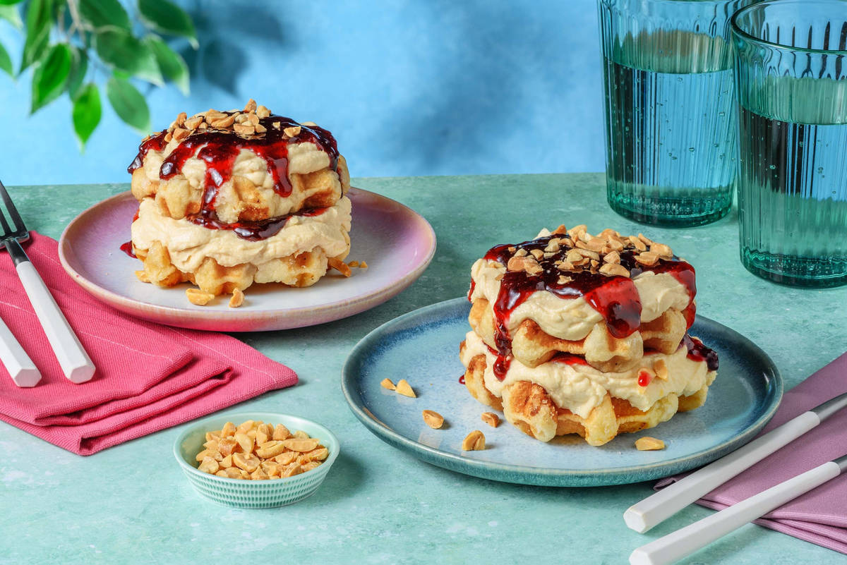 PeanutHoney Cream & Red Berry Compote Waffles Recipe HelloFresh