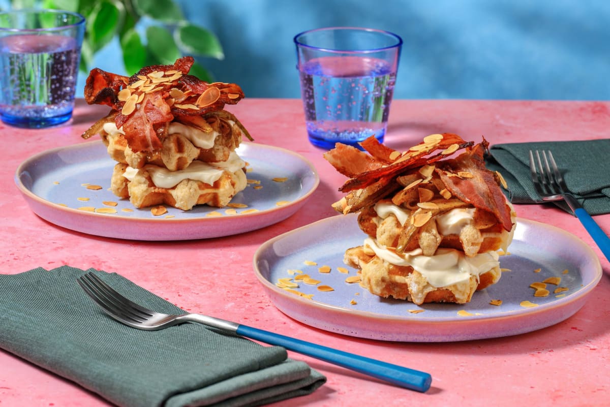 Bacon and Honey-Cinnamon Pear Waffles