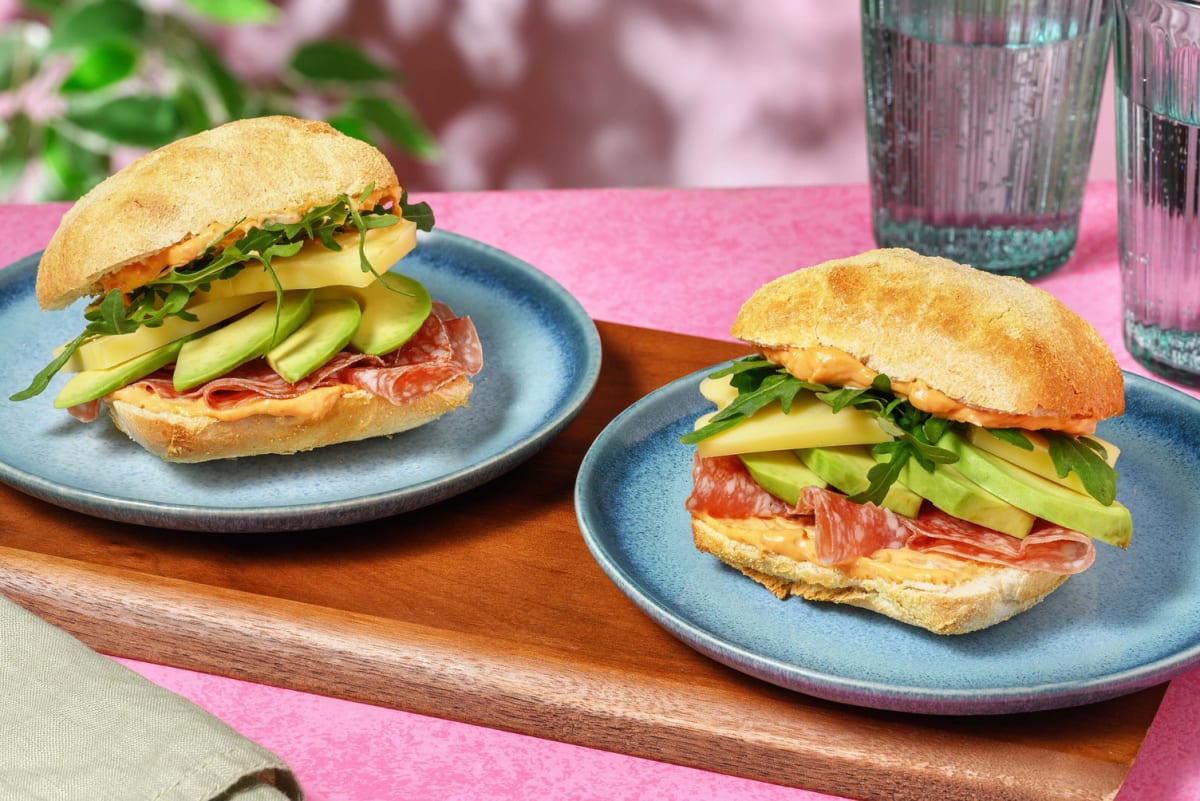 Salami, Cheddar & Avocado Ciabatta Bap