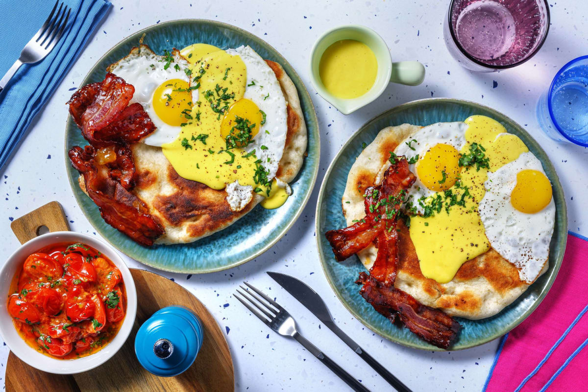 Indian Style Eggs Benedict Brunch on Naan Bread