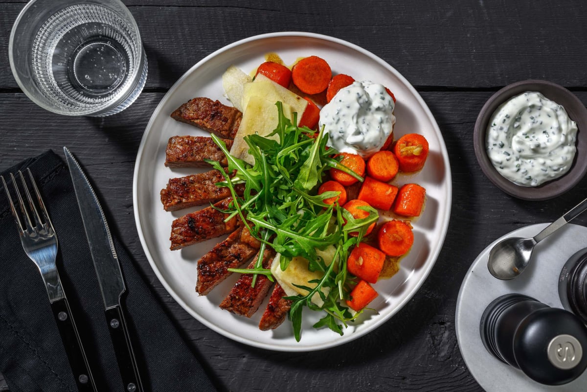 Tagliata di manzo e carote dolci al cumino