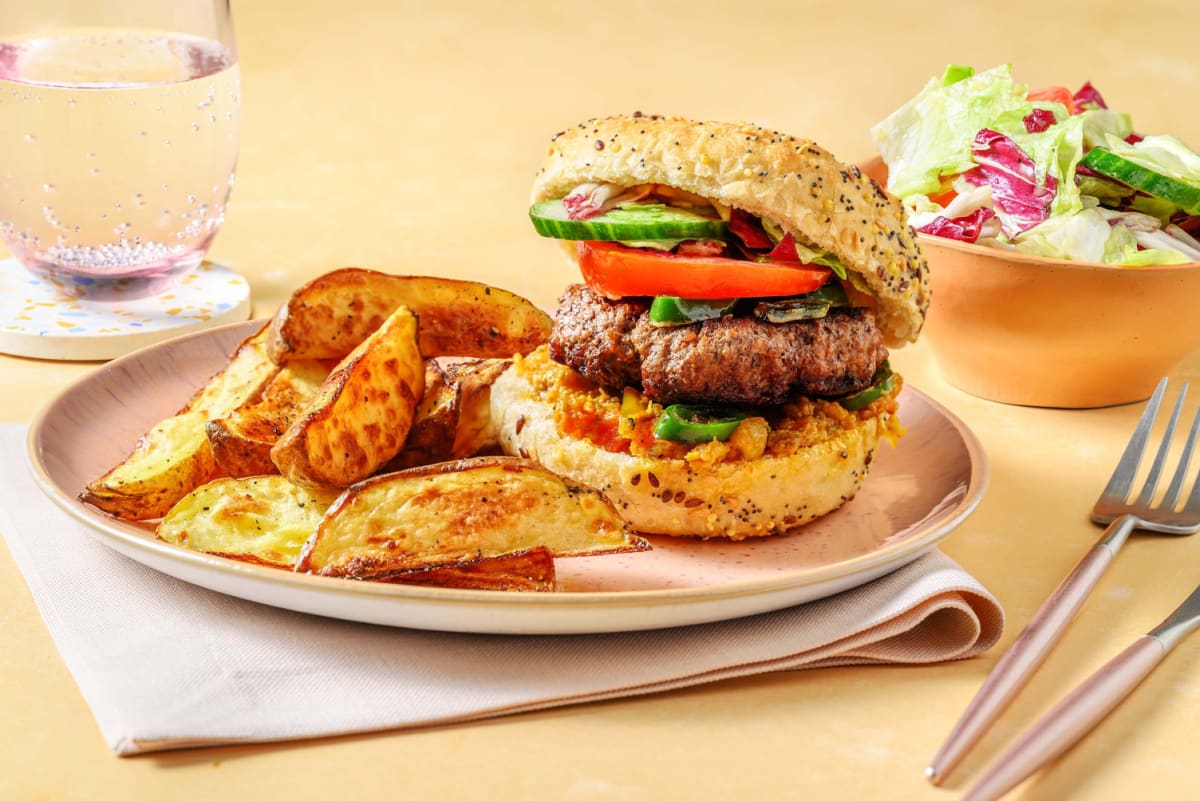 Burger au piment vert et piccalilli
