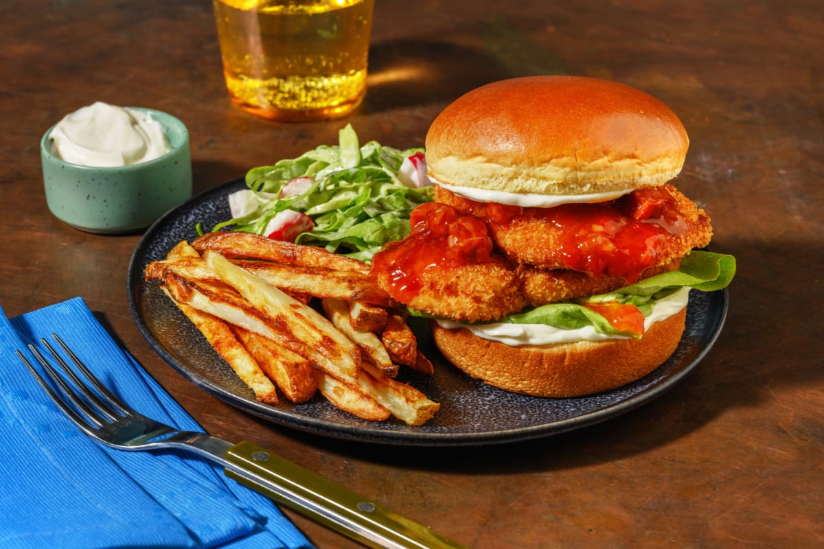 Crispy Chicken Burger and Chorizo Chutney