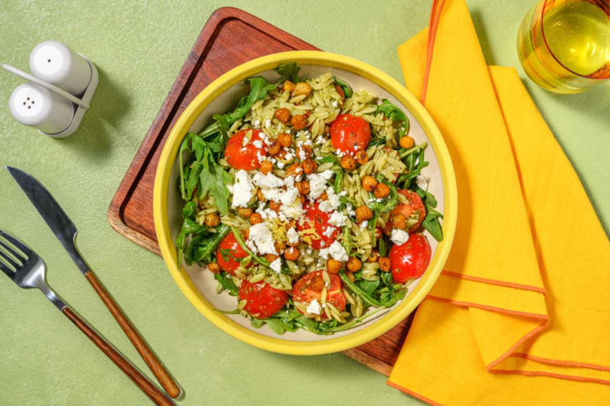 Pesto Orzo and Roasted Chickpea Salad