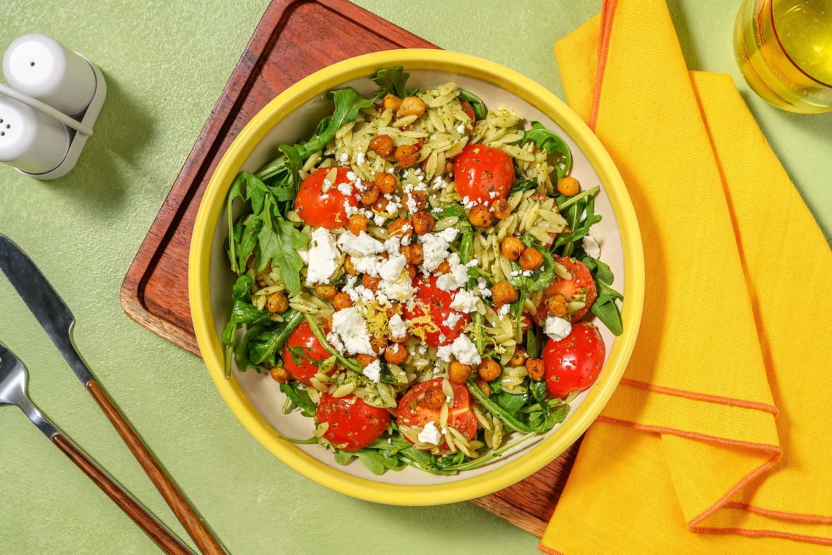 Pesto Orzo and Roasted Chickpea Salad
